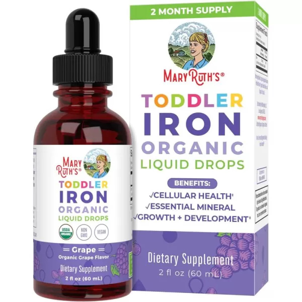 MaryRuth Organics Iron Supplement for Toddlers  Liquid Iron Supplement for Children Ages 13  Iron Supplement for Iron Deficiency  Ferrochel  Sugar Free  Vegan  NonGMO  Gluten Free  2 Fl OzGrape  Toddler