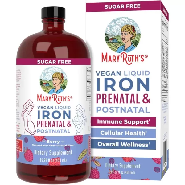 MaryRuth Organics  Liquid Iron Supplement Prenatal ampamp Postnatal for Pregnant ampamp Lactating  Iron Deficiency  Immune Support  SugarGluten Free  Vegan  NonGMO  1522 Fl OzVegan Natural Berry