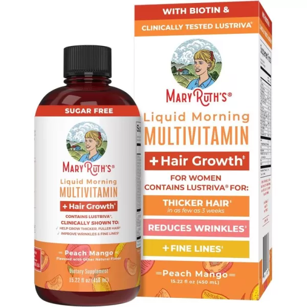 MaryRuths Liquid Multivitamin  Lustriva Hair Growth  Biotin 10000mcg  Vitamin D  B Vitamins  Clinically Tested for Thicker Hair Wrinkles Fine Lines Skin Care  Ages 18  15 Fl OzPeach Mango