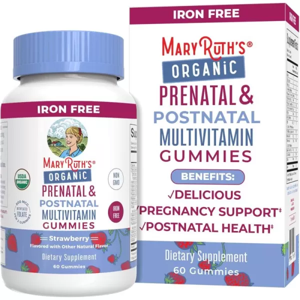 Prenatal Vitamins for Women by MaryRuths  USDA Organic Prenatal Gummies  Postnatal Vitamins for Women Breastfeeding  Methylfolate 800 mcg DFE  Iodine  Vegan  Non GMO  30 Servings