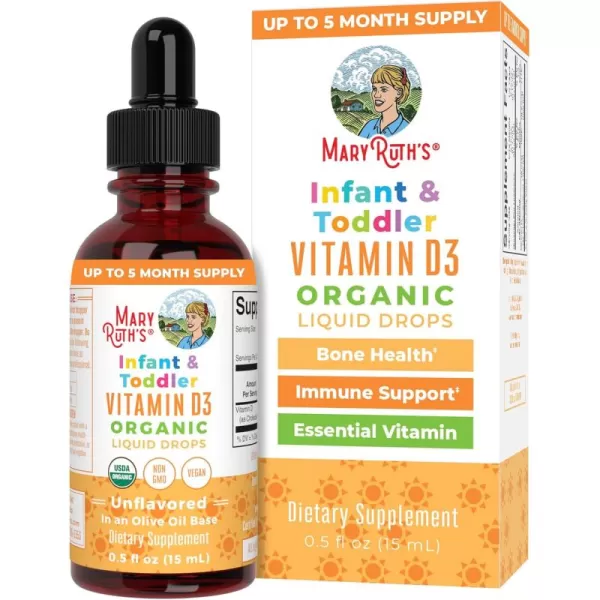 USDA Organic Vitamin D Drops by MaryRuths  Vitamin D3 Liquid  Sugar Free  Liquid Vitamin D Drops Immune Support for Infants ampamp Toddlers  VIT D3  Vegan  Gluten Free  NonGMO  90150 Servings