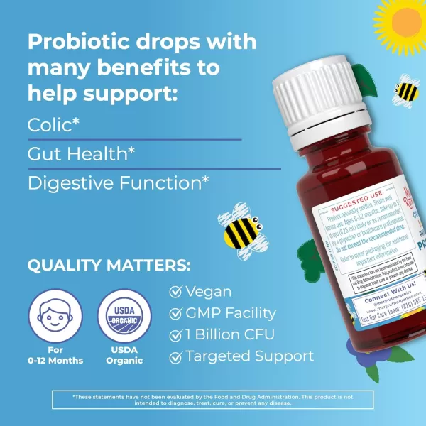 Baby Probiotic Drops by MaryRuths  Liquid Precision Probiotics for Digestive Health  Colic Calm  Occasional Colic Baby Relief  USDA Organic  Vegan  Baby Essentials 30 ServingsInfant