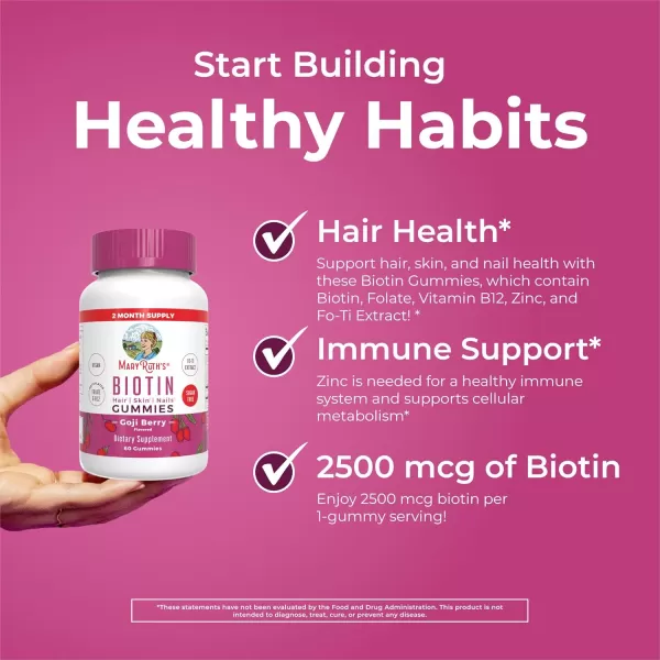 Biotin Gummies by MaryRuths  Sugar Free  2 Month Supply  Nutrients for Hair Skin ampamp Nails  Biotin 2500mcg  Zinc  B Vitamins  Biotin Gummies for Hair  Vegan  NonGMO  Gluten Free  60 CountBerry