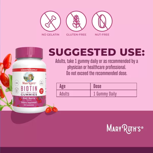 Biotin Gummies by MaryRuths  Sugar Free  2 Month Supply  Nutrients for Hair Skin ampamp Nails  Biotin 2500mcg  Zinc  B Vitamins  Biotin Gummies for Hair  Vegan  NonGMO  Gluten Free  60 CountBerry