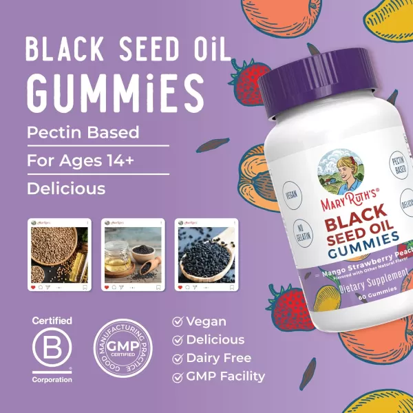 Black Seed Oil Gummies by MaryRuths  Black Cumin Seed Oil Supplement  Traditionally Used for Immune Support ampamp Cardiovascular Health  Vegan  No Gelatin  Pectin Based  60 Gummies