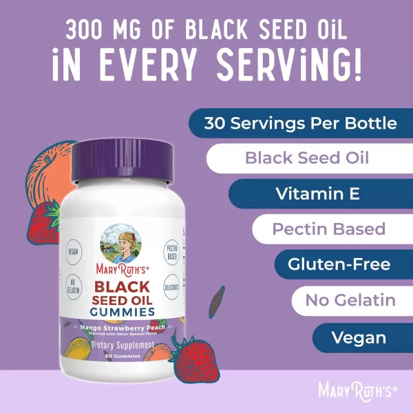 Black Seed Oil Gummies by MaryRuths  Black Cumin Seed Oil Supplement  Traditionally Used for Immune Support ampamp Cardiovascular Health  Vegan  No Gelatin  Pectin Based  60 Gummies