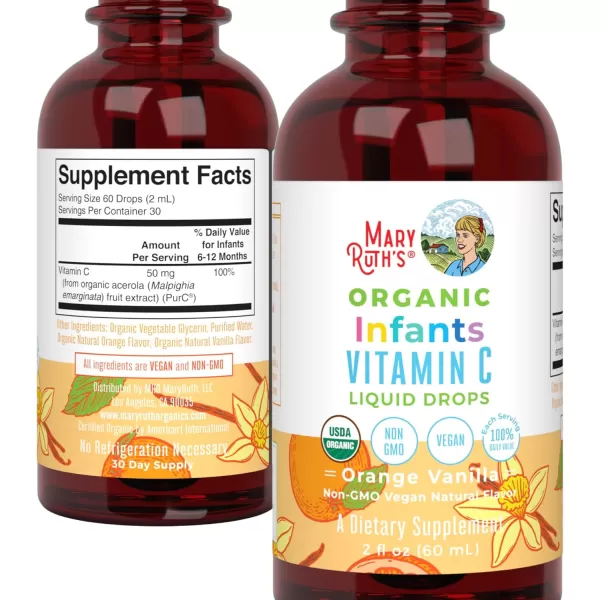 Infant ampamp Baby Vitamin C Supplement  USDA Organic Vitamin C Liquid Drops for Infants  Ages 612 Months  Immune Support Supplement  Overall Health  Vegan  NonGMO  Gluten Free  2 Fl OzOrange Vanilla