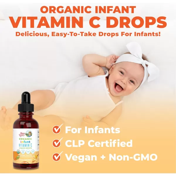 Infant ampamp Baby Vitamin C Supplement  USDA Organic Vitamin C Liquid Drops for Infants  Ages 612 Months  Immune Support Supplement  Overall Health  Vegan  NonGMO  Gluten Free  2 Fl OzOrange Vanilla