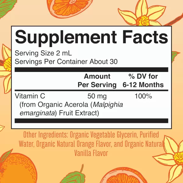 Infant ampamp Baby Vitamin C Supplement  USDA Organic Vitamin C Liquid Drops for Infants  Ages 612 Months  Immune Support Supplement  Overall Health  Vegan  NonGMO  Gluten Free  2 Fl OzOrange Vanilla