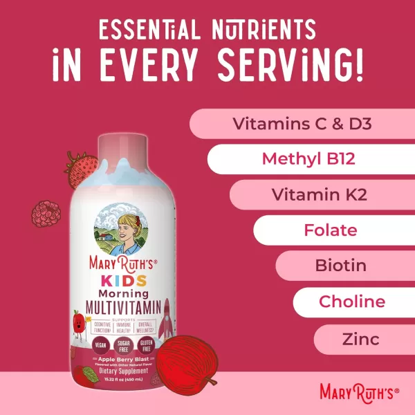 Kids Liquid Morning Multivitamin by MaryRuths  Kids Multivitamin  Immune Support Supplement  Multivitamin for Kids  Vitamin C  Vitamin D  Vegan  30180 Servings  1522 fl oz