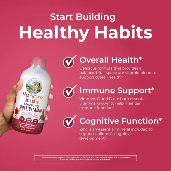 Kids Liquid Morning Multivitamin by MaryRuths  Kids Multivitamin  Immune Support Supplement  Multivitamin for Kids  Vitamin C  Vitamin D  Vegan  30180 Servings  1522 fl oz