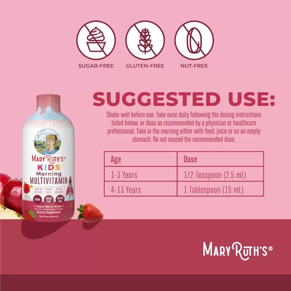 Kids Liquid Morning Multivitamin by MaryRuths  Kids Multivitamin  Immune Support Supplement  Multivitamin for Kids  Vitamin C  Vitamin D  Vegan  30180 Servings  1522 fl oz