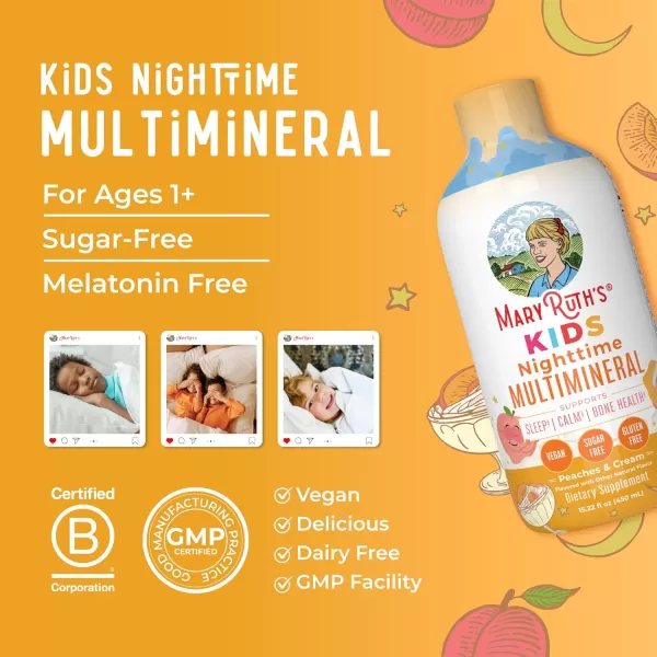 Kids Liquid Nighttime Multimineral by MaryRuths  Kids Vitamins  Bone Health  Calm Calcium Magnesium Supplement  Vegan  Sugar Free  30180 Servings  1522 fl oz