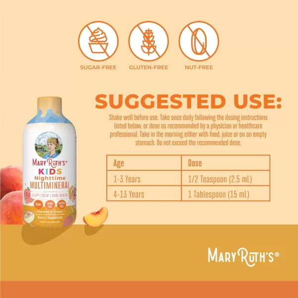 Kids Liquid Nighttime Multimineral by MaryRuths  Kids Vitamins  Bone Health  Calm Calcium Magnesium Supplement  Vegan  Sugar Free  30180 Servings  1522 fl oz