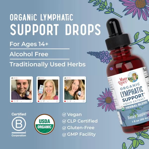 Lymphatic Support Drops by MaryRuths  USDA Organic Lymphatic Cleanse Immune Support Supplement Lymphatic Support with Echinacea ampamp Elderberry  Blue Vervain  Vegan  NonGMO  30 Servings Unflavored