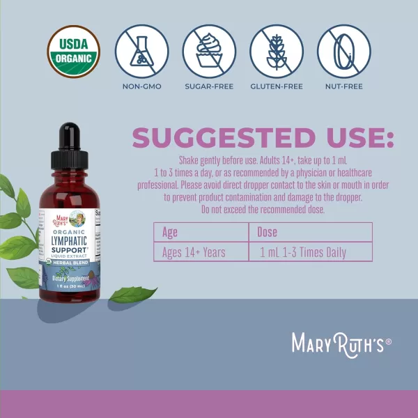 Lymphatic Support Drops by MaryRuths  USDA Organic Lymphatic Cleanse Immune Support Supplement Lymphatic Support with Echinacea ampamp Elderberry  Blue Vervain  Vegan  NonGMO  30 Servings Unflavored