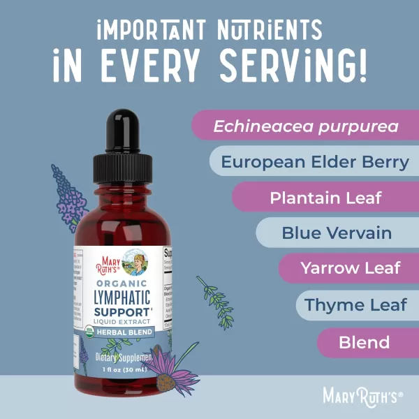 Lymphatic Support Drops by MaryRuths  USDA Organic Lymphatic Cleanse Immune Support Supplement Lymphatic Support with Echinacea ampamp Elderberry  Blue Vervain  Vegan  NonGMO  30 Servings Unflavored