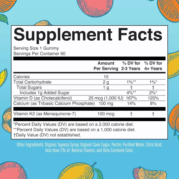 MaryRuth Organics Calcium with Vitamin D ampamp Vitamin K2 2 Month Supply Calcium Supplement Supports Bone Health ampamp Joint Support with Vitamins D3 K2 Gummies Vegan NonGMO Gluten Free 60 CountMango