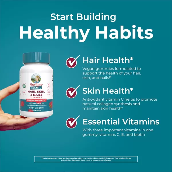 MaryRuth Organics Hair  Skin  and Nails Vitamins  Biotin Gummies with Vitamin C ampamp Vitamin E  Hair Growth Vitamins  Skin Care  Nail Strength  USDA Organic Gummies for Ages 14  60 CountStrawberry