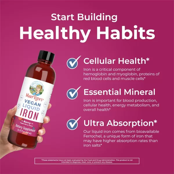 MaryRuth Organics Iron Supplement for Women Men ampamp Kids Liquid Iron Supplement for Women Men ampamp Kids Iron for Healthy Blood ampamp Oxygen Ages 4 ampamp Up Sugar Free Vegan NonGMO Gluten Free 1522 Fl OzBerry