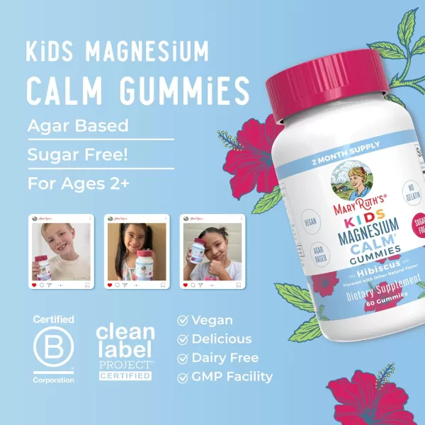 MaryRuth Organics Kids Magnesium Citrate Gummies by MaryRuths  2 Month Supply  SugarFree  Calm Magnesium Gummies for Kids 2  Bone Health  Calcium Absorption  Vegan  60 Count