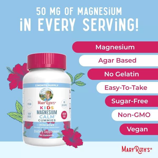 MaryRuth Organics Kids Magnesium Citrate Gummies by MaryRuths  2 Month Supply  SugarFree  Calm Magnesium Gummies for Kids 2  Bone Health  Calcium Absorption  Vegan  60 Count