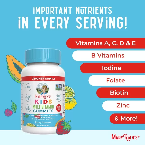 MaryRuth Organics Kids Vitamins  Multi  Sugar Free  2 Month Supply  Kids Multivitamin Gummies for Ages 2  Multivitamin for Kids  Vitamins for Kids  Vegan  Only 1 Gummy a Day  60 Count 