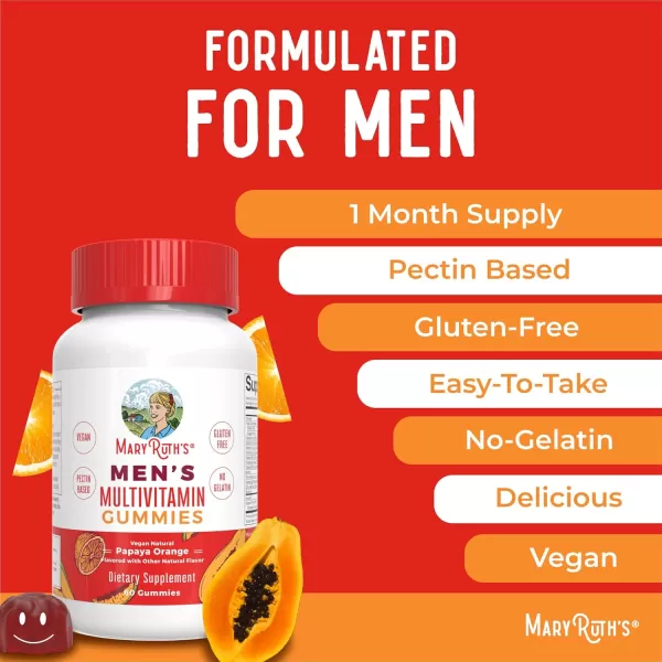 MaryRuth Organics Mens Multivitamins Gummies  Vegan Mens Vitamins  Mens Daily Multivitamins for Immune Support  NonGMO ampamp Gluten Free Vitamins for Men  0g Sugar Per Serving  60 Count