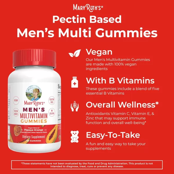 MaryRuth Organics Mens Multivitamins Gummies  Vegan Mens Vitamins  Mens Daily Multivitamins for Immune Support  NonGMO ampamp Gluten Free Vitamins for Men  0g Sugar Per Serving  60 Count