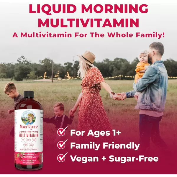 MaryRuth Organics Multivitamin for Women Men ampamp Kids No Added Sugar  Morning Raspberry  Liquid Vitamins for Adults ampamp Kids  Mens  Womens Multivitamin  Energy ampamp Beauty Booster  161 Fl Oz BottlesRaspberry