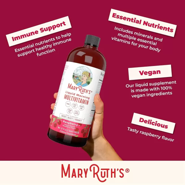 MaryRuth Organics Multivitamin for Women Men ampamp Kids No Added Sugar  Morning Raspberry  Liquid Vitamins for Adults ampamp Kids  Mens  Womens Multivitamin  Energy ampamp Beauty Booster  161 Fl Oz BottlesRaspberry