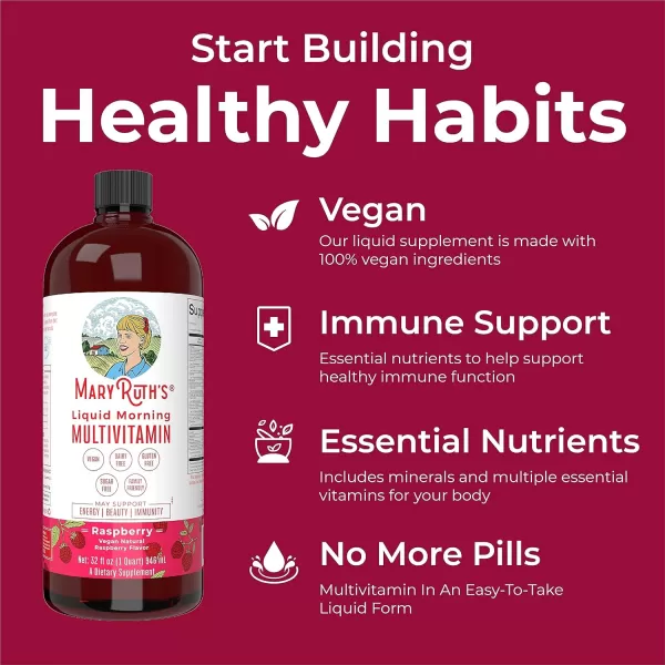 MaryRuth Organics Multivitamin for Women Men ampamp Kids No Added Sugar  Morning Raspberry  Liquid Vitamins for Adults ampamp Kids  Mens  Womens Multivitamin  Energy ampamp Beauty Booster  161 Fl Oz BottlesRaspberry