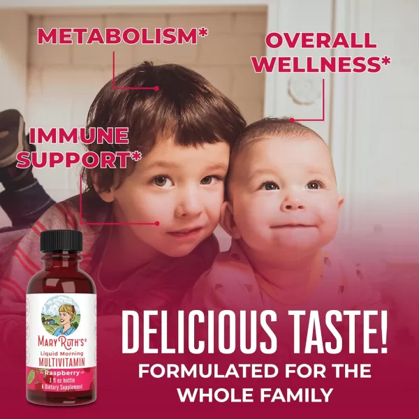 MaryRuth Organics Multivitamin for Women Men ampamp Kids No Added Sugar  Morning Raspberry  Liquid Vitamins for Adults ampamp Kids  Mens  Womens Multivitamin  Energy ampamp Beauty Booster  161 Fl Oz BottlesRaspberry