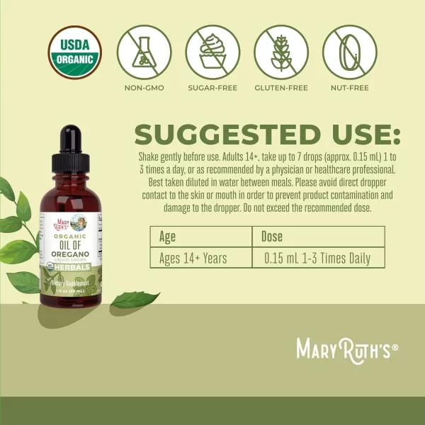 MaryRuth Organics Oregano Oil Drops  6 Month Supply  USDA Organic Oil of Oregano Liquid  Herbal Blend for Immune Support  Digestive Health  Overall Health  Vegan  Sugar Free  NonGMO  1 Fl OzUnflavored