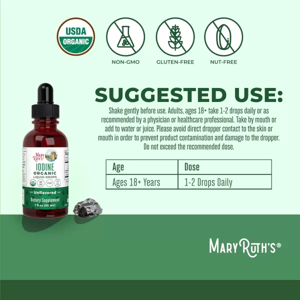 MaryRuth Organics Potassium Iodide  Iodine Supplement  1 Year Supply  Iodine Drops  USDA Organic  Nascent Iodine  Vegan  Packaging May Vary  1 Fl Oz