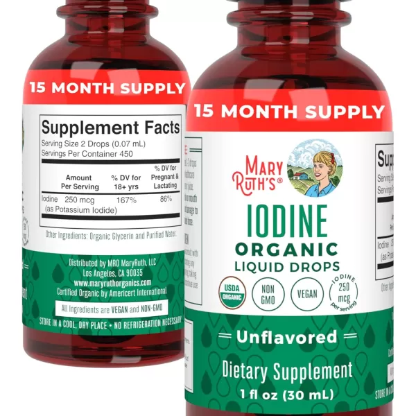 MaryRuth Organics Potassium Iodide  Iodine Supplement  1 Year Supply  Iodine Drops  USDA Organic  Nascent Iodine  Vegan  Packaging May Vary  1 Fl Oz