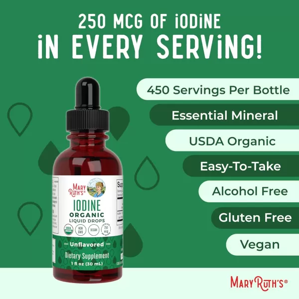 MaryRuth Organics Potassium Iodide  Iodine Supplement  1 Year Supply  Iodine Drops  USDA Organic  Nascent Iodine  Vegan  Packaging May Vary  1 Fl Oz