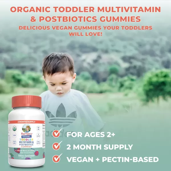 MaryRuth Organics Toddler Multivitamin Gummies  Postbiotics  USDA Organic  Vitamins for Kids Ages 2  Immune Support  Vitamin C  Vitamin D3  Vitamin A  Zinc  Vegan  NonGMO  60 Servings