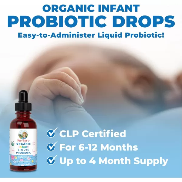 MaryRuth Organics USDA Organic Infant Liquid Probiotic Drops  Baby Essentials  Probiotics for Infants  Baby Probiotic Drops  Proprietary Probiotic Blend  Vegan  Non GMO  125 Servings