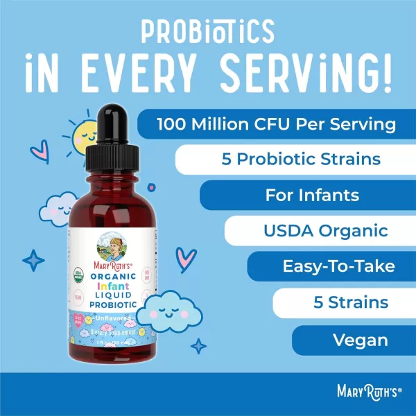 MaryRuth Organics USDA Organic Infant Liquid Probiotic Drops  Baby Essentials  Probiotics for Infants  Baby Probiotic Drops  Proprietary Probiotic Blend  Vegan  Non GMO  125 Servings