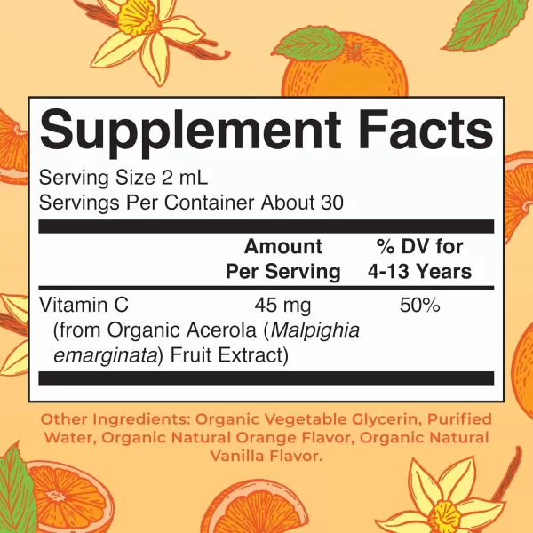 MaryRuth Organics USDA Organic Kids Vitamin C Drops  Vegan Vitamin C Immune Support Supplement for Ages 413  Immune Support ampamp Overall Health  Vitamin C from Organic Acerola Fruit Extract  2oz