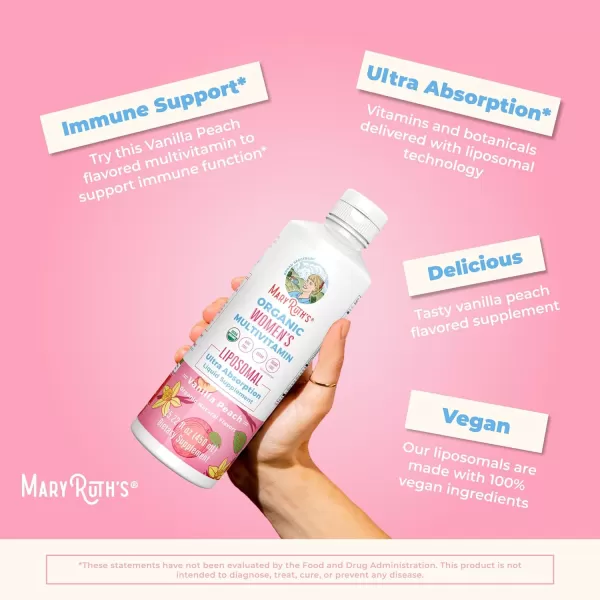 MaryRuth Organics USDA Organic Multivitamin for Women Sugar Free Womens Multivitamin Liquid Vitamins for Women Immune Support Supplement Ashwagandha Methylfolate Vegan NonGMO 1522 Fl OzVanilla Peach