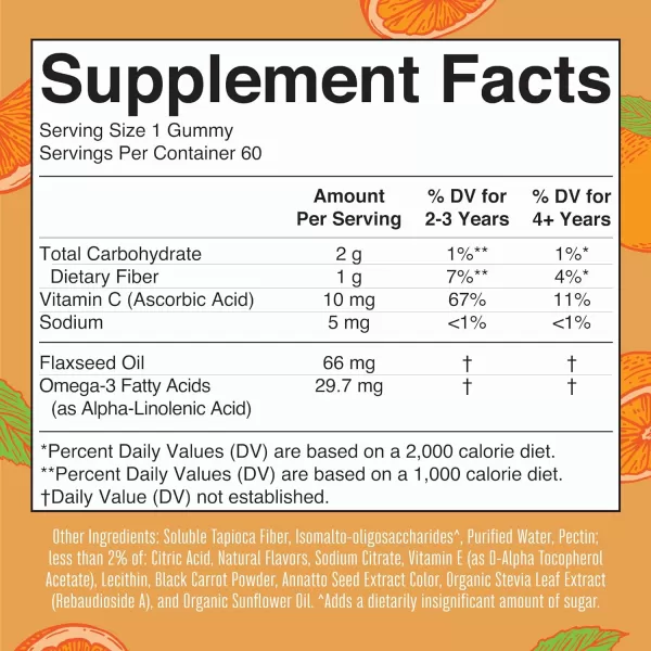 MaryRuth Organics Vegan Omega 3 Gummies for Kids 2 2 Month Supply Sugar Free Omega 3 Supplement with Vitamin C Flaxseed Oil Immune Support Essential Nutrient ALA No Fish Taste 60 CountOrange