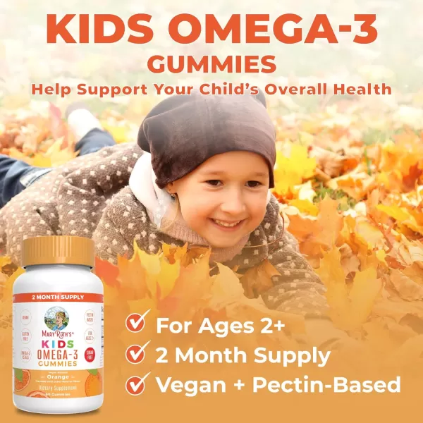 MaryRuth Organics Vegan Omega 3 Gummies for Kids 2 2 Month Supply Sugar Free Omega 3 Supplement with Vitamin C Flaxseed Oil Immune Support Essential Nutrient ALA No Fish Taste 60 CountOrange