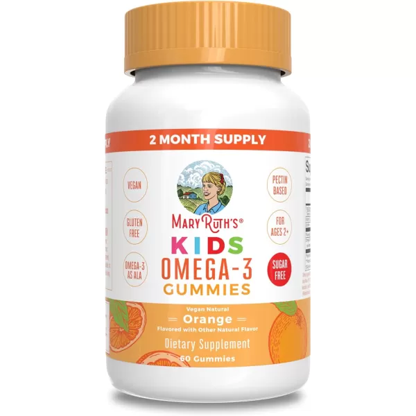 MaryRuth Organics Vegan Omega 3 Gummies for Kids 2 2 Month Supply Sugar Free Omega 3 Supplement with Vitamin C Flaxseed Oil Immune Support Essential Nutrient ALA No Fish Taste 60 CountOrange