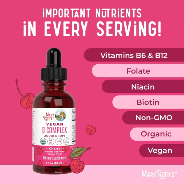 MaryRuth Organics Vitamin B Complex  B Vitamins Complex  Biotin  Vitamin B12  Niacin  Folate  Metabolic Support Supplement  Vegan  USDA Organic  NonGMO  Gluten Free  2 Month SupplyCherry