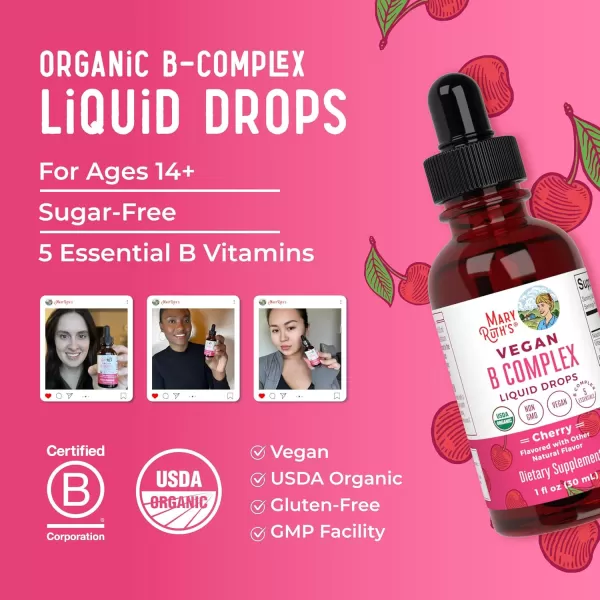 MaryRuth Organics Vitamin B Complex  B Vitamins Complex  Biotin  Vitamin B12  Niacin  Folate  Metabolic Support Supplement  Vegan  USDA Organic  NonGMO  Gluten Free  2 Month SupplyCherry