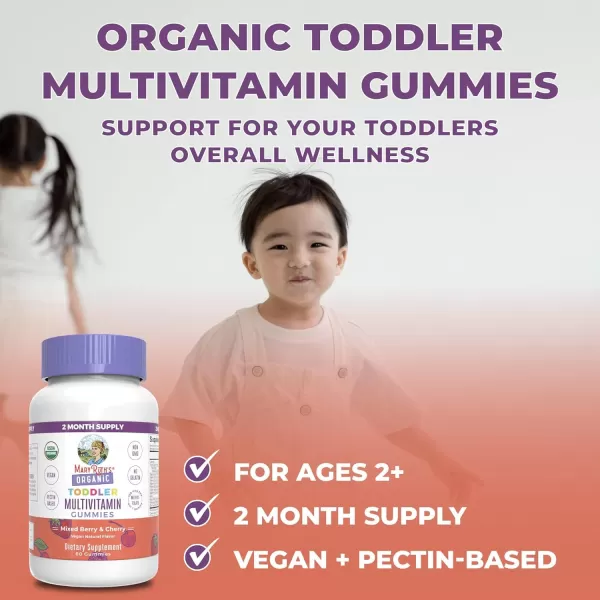 MaryRuth Organics Vitamin Gummy  Kids and Toddlers Age 2  USDA  Daily Vitamin C  D3  Zinc  Mixed Berry and Cherry  2 Month Supply