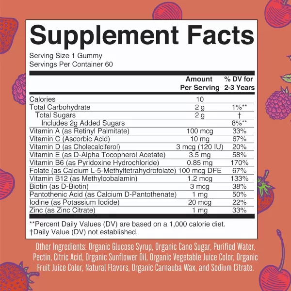 MaryRuth Organics Vitamin Gummy  Kids and Toddlers Age 2  USDA  Daily Vitamin C  D3  Zinc  Mixed Berry and Cherry  2 Month Supply