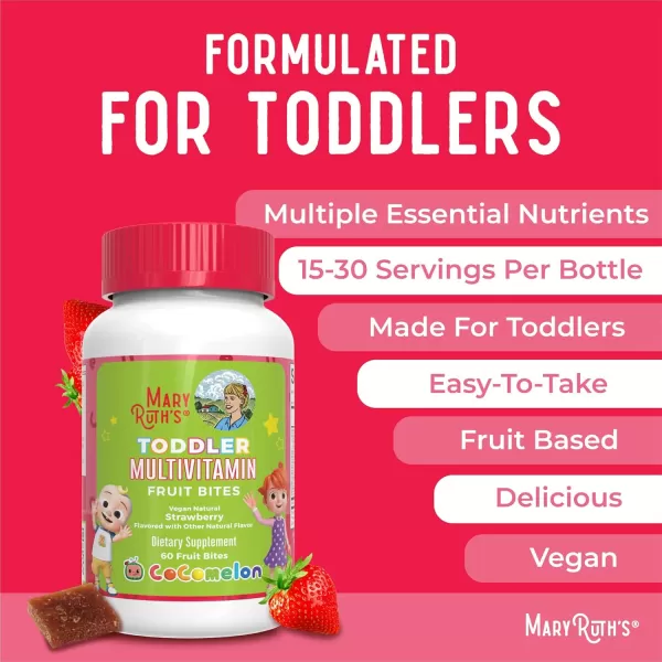 MaryRuths Cocomelon Multivitamin Fruit Bites  Multivitamin for Kids  Vitamin A Vitamin C Vitamin D Vitamin E for Toddlesr Ages 2 Years  Immune Support  Vegan  Gluten Free  60 Count